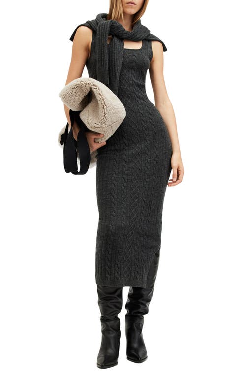 Allsaints Muriel 2-in-1 Knitted Slim Midi Dress In Cinder Black