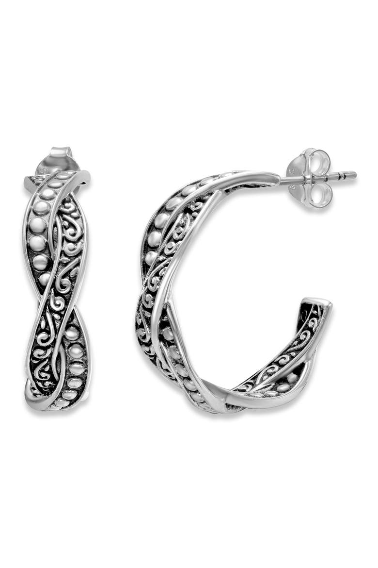 Woven Hoop Earrings, Main, color, SILVER