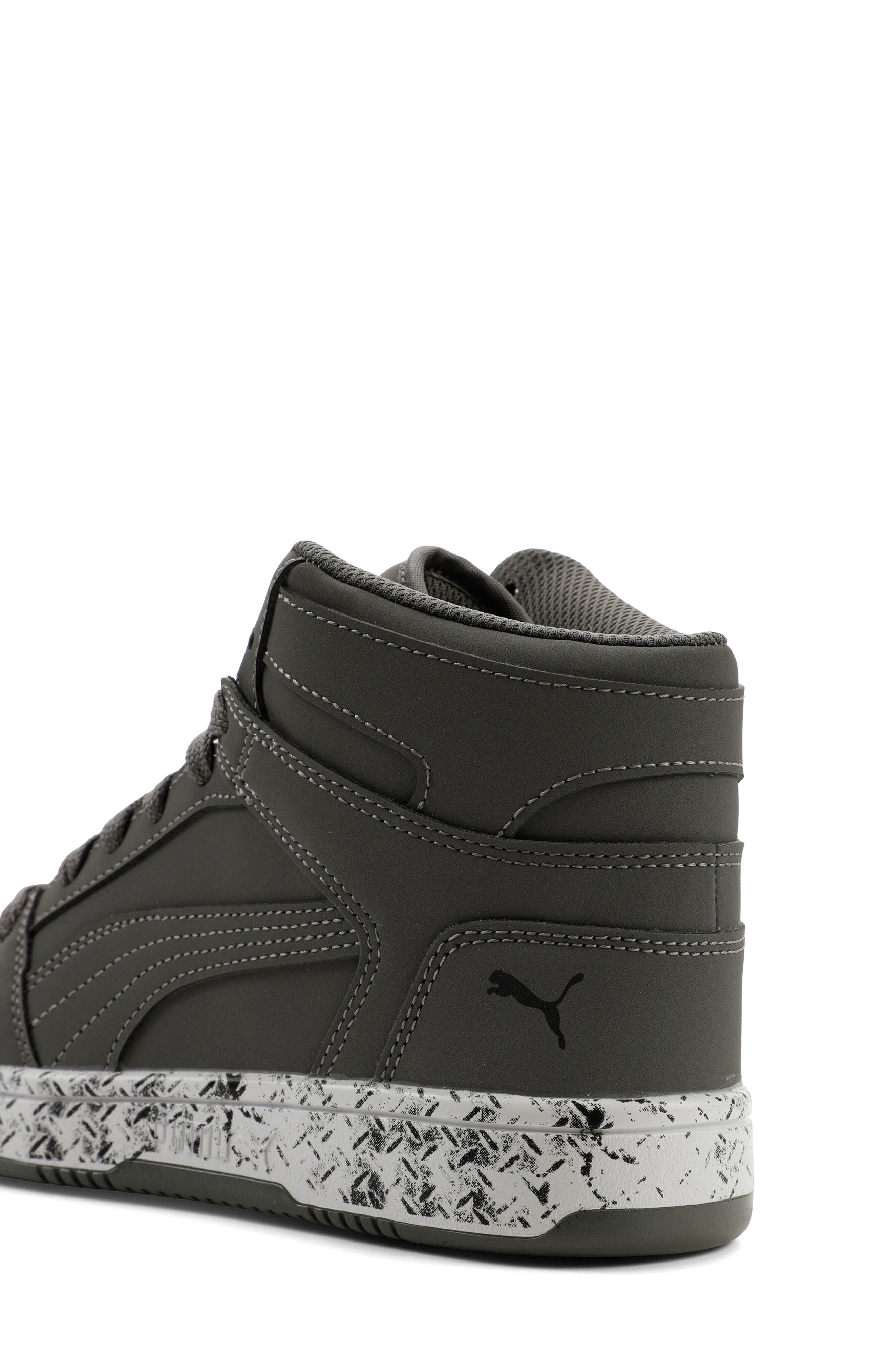 PUMA Kids' Rebound Layup High Top Sneaker, Alternate, color, Cast Iron-Puma Black-White