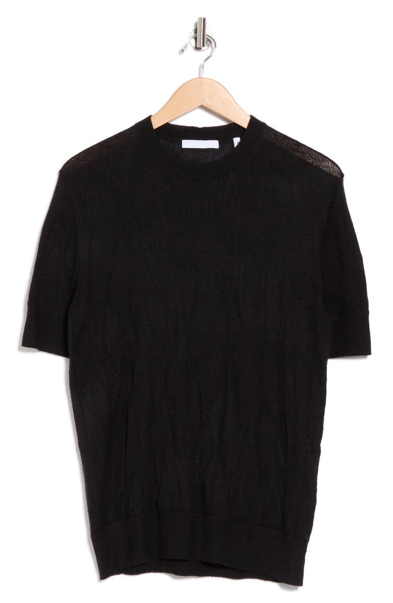 Helmut Lang Crush Short Sleeve Wool Blend Sweater, Alternate, color, Black