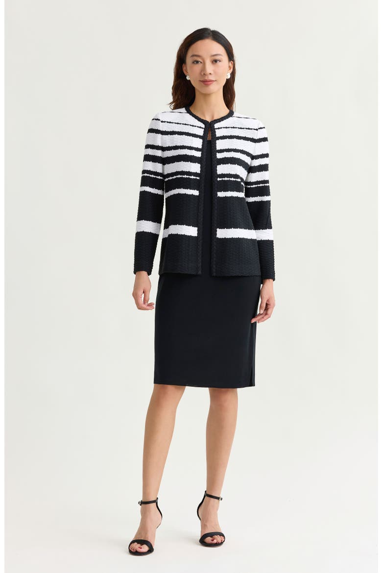 Heritage Braided Trim Basket Weave Knit Jacket, Alternate, color, Black/White