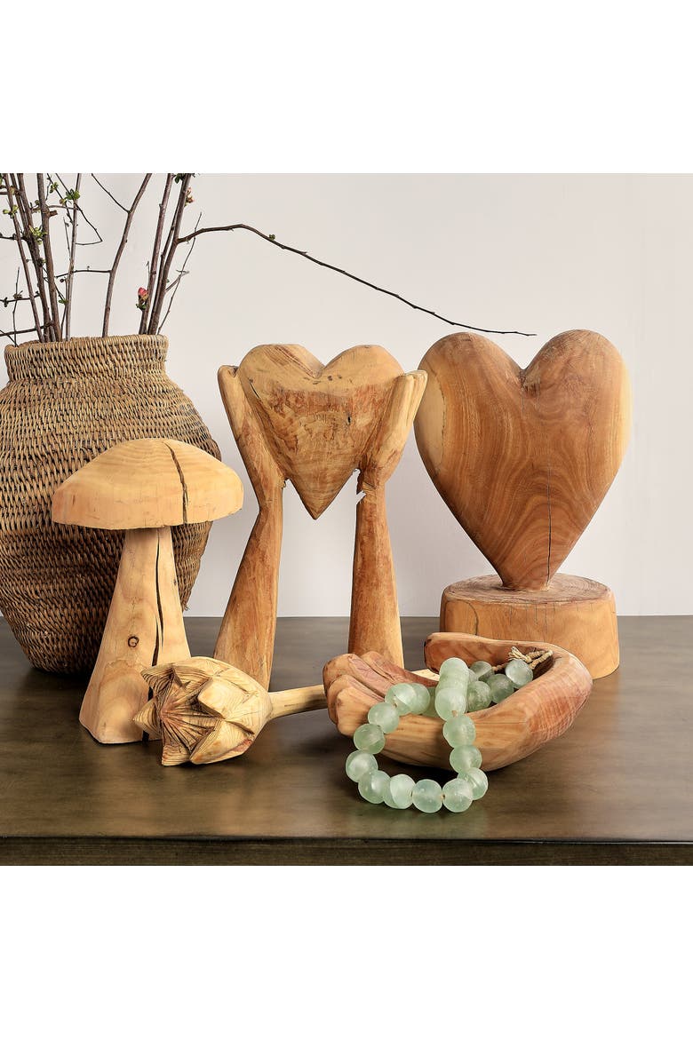 Heart on a Pedestal Eucalyptus Wood Sculpture, Alternate, color, Natural