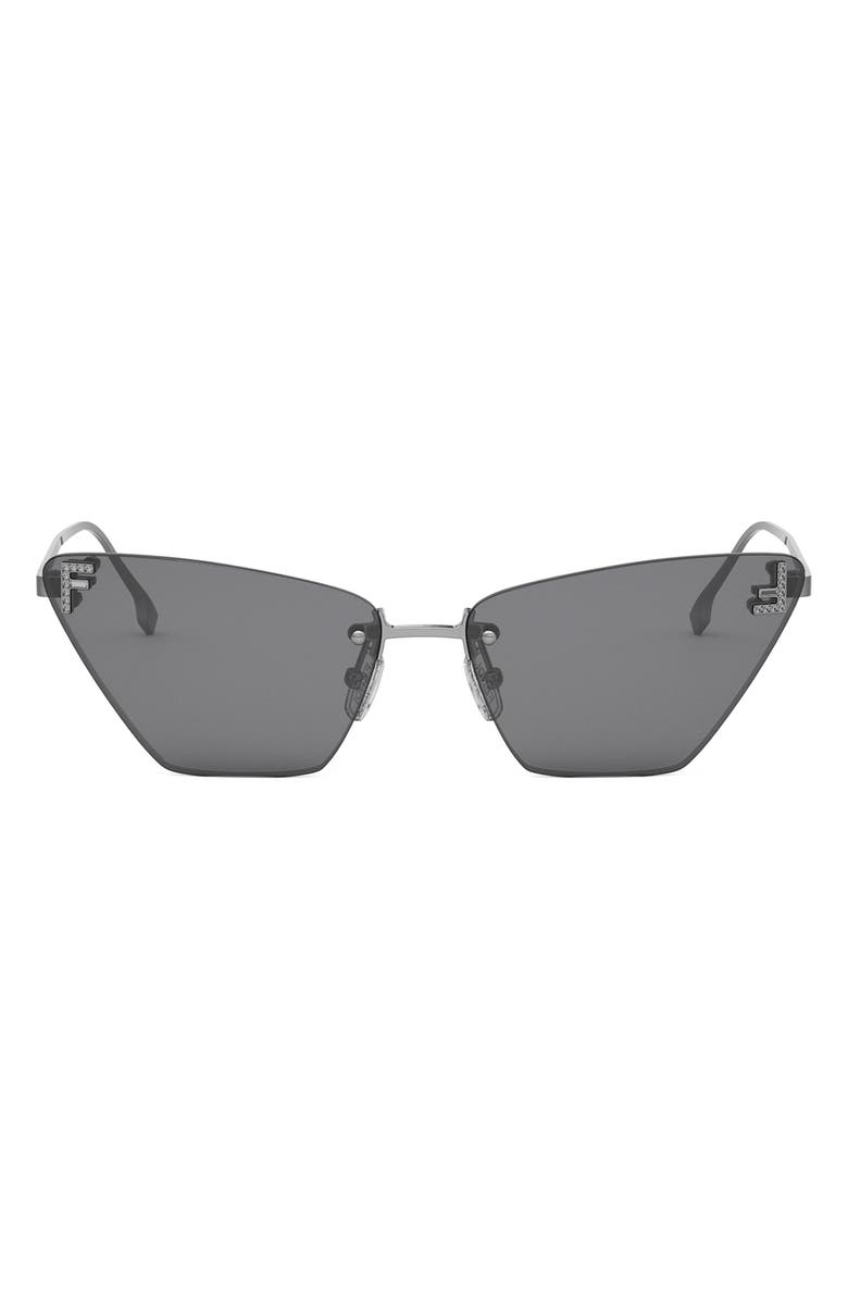 Fendi First Crystal 57mm Cat Eye Sunglasses, Main, color, Shiny Light Ruthenium / Smoke