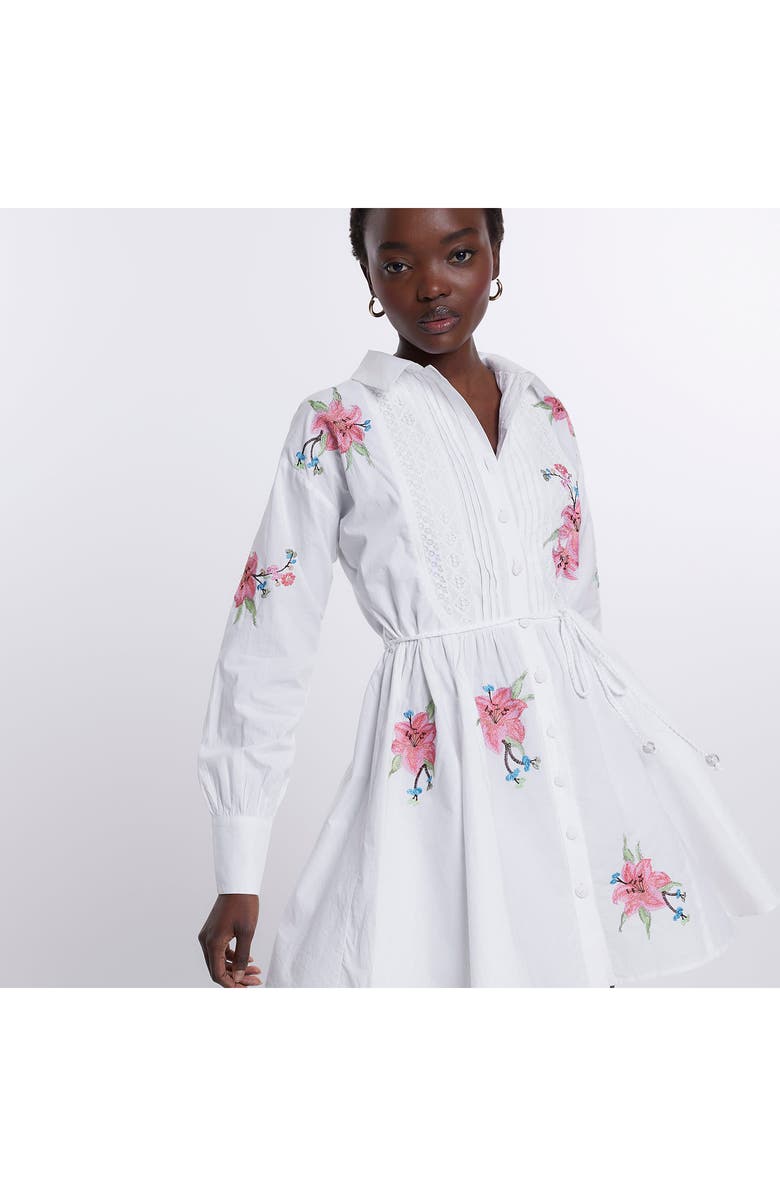 River Island Craft Floral Embroidered Long Sleeve Belted Shirtdress, Alternate, color,