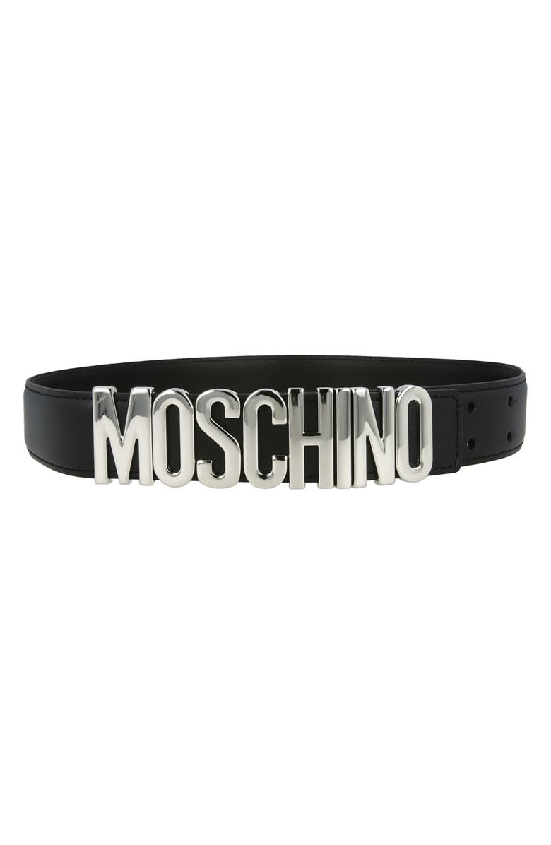 Moschino Thick Leather Logo Belt, Alternate, color, 
