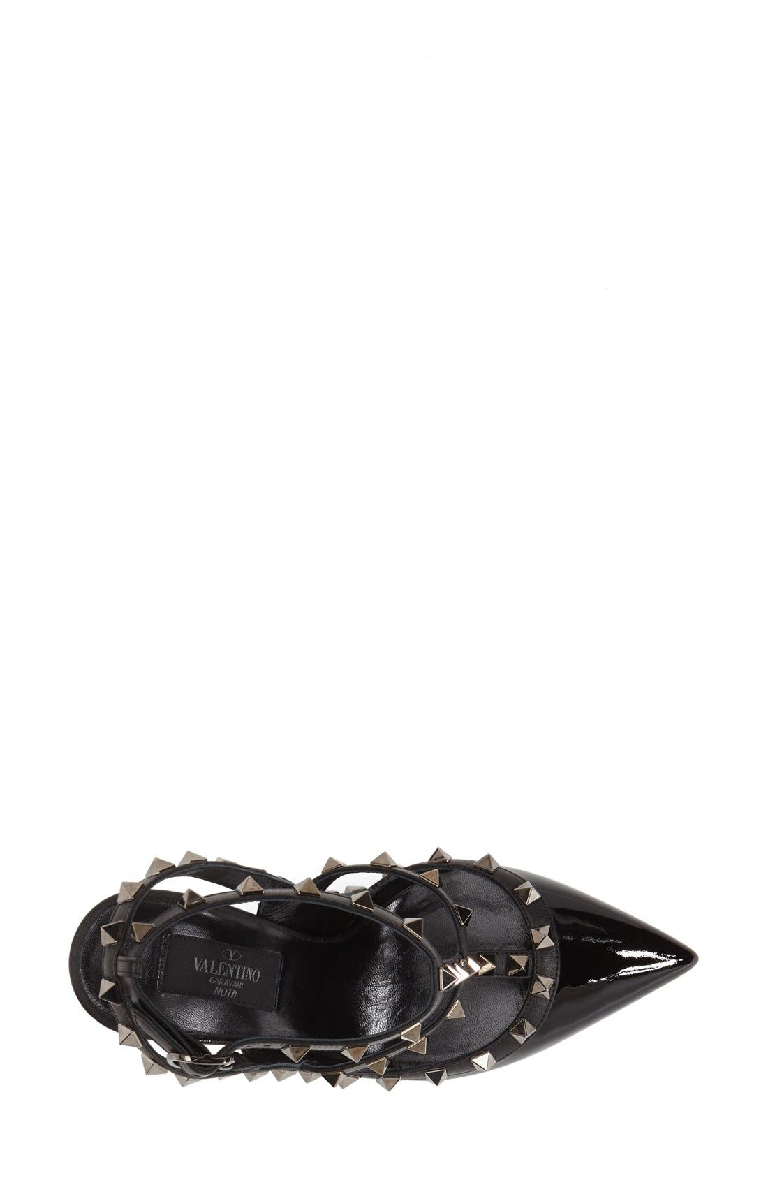 Noir Rockstud T-Strap Pointed Toe Pump, Alternate, color, BLACK PATENT