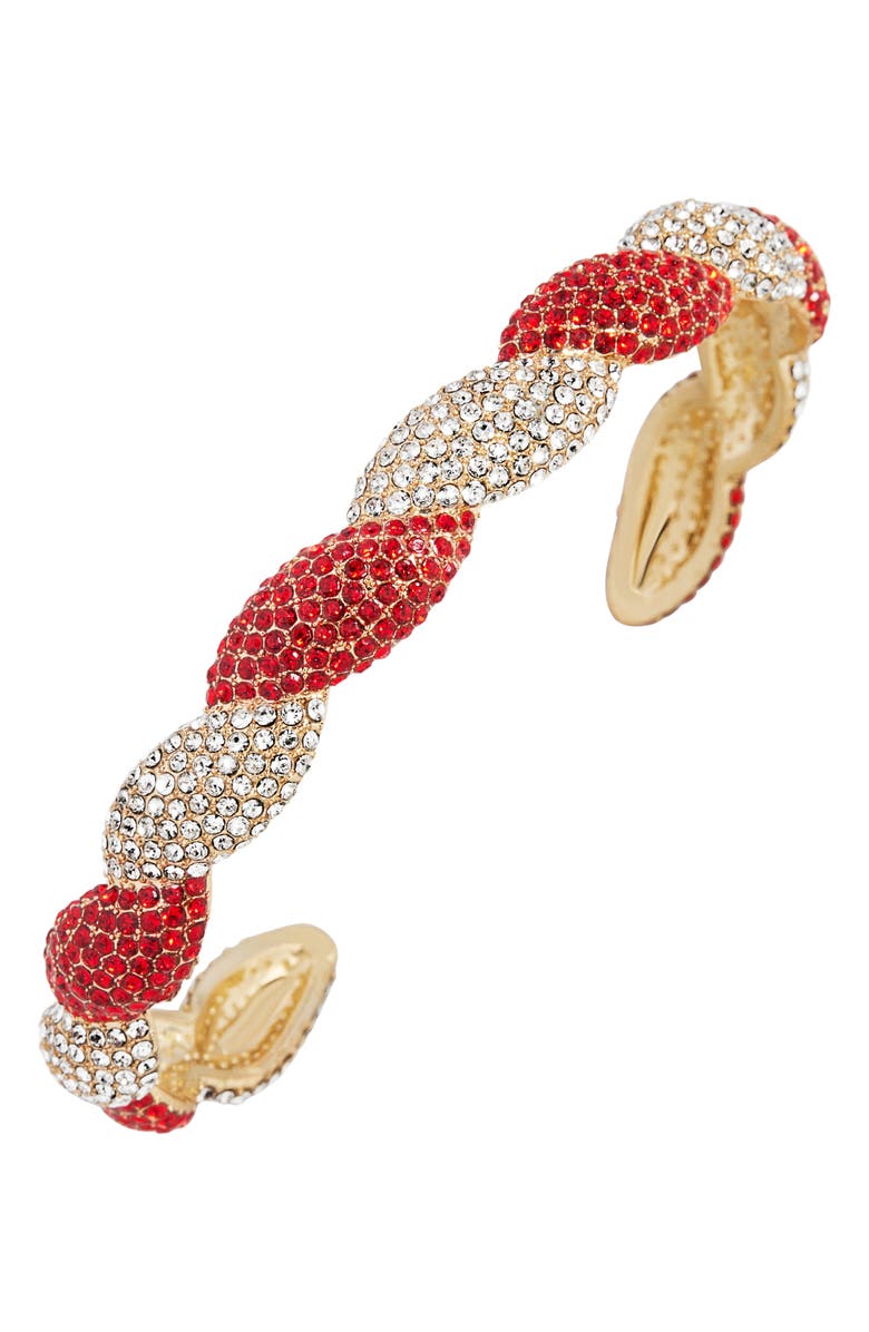 BaubleBar Candy Clause Pavé Cuff Bracelet, Main, color, Gold/ Red
