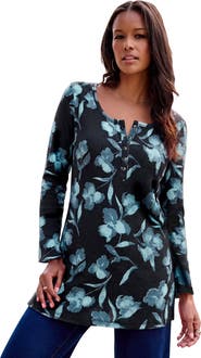Roaman's Plus Size Knit Thermal Henley Top Long Sleeve