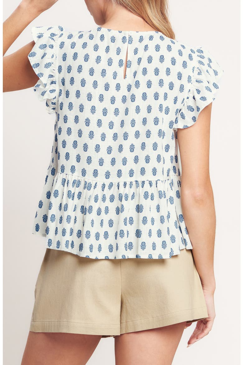 Printed Woven Top, Alternate, color, IVORY BLUE