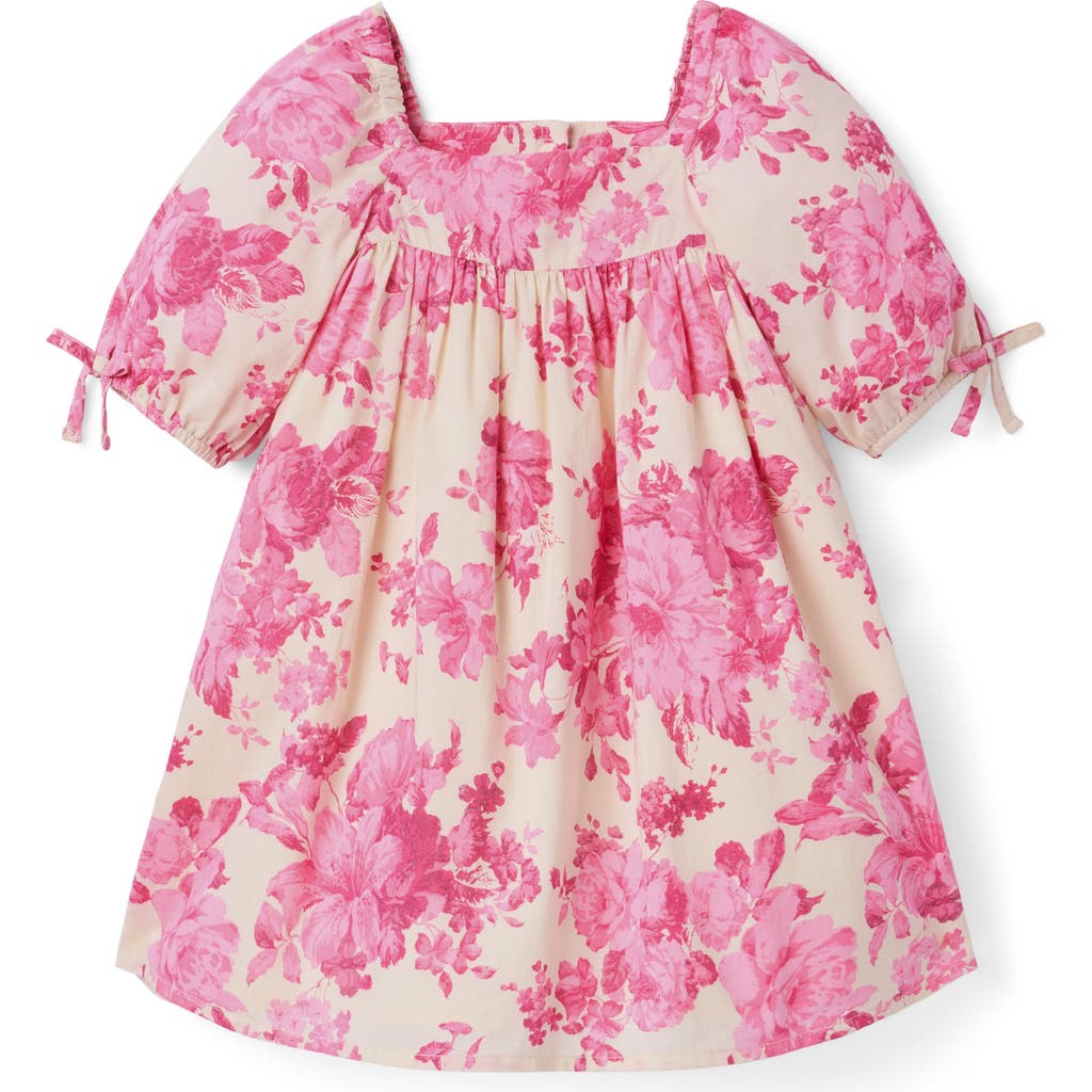Janie And Jack Floral Puff Sleeve Dress In Pink
