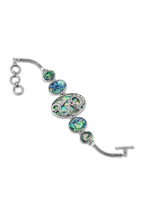 Sterling Silver Oval Abalone Dragon Bracelet