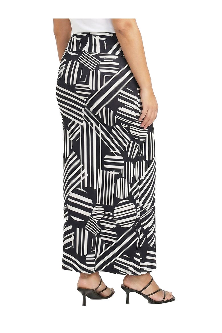 Curvy Essential Abstract Print Foldover Waist Maxi Skirt, Alternate, color, Black Multi