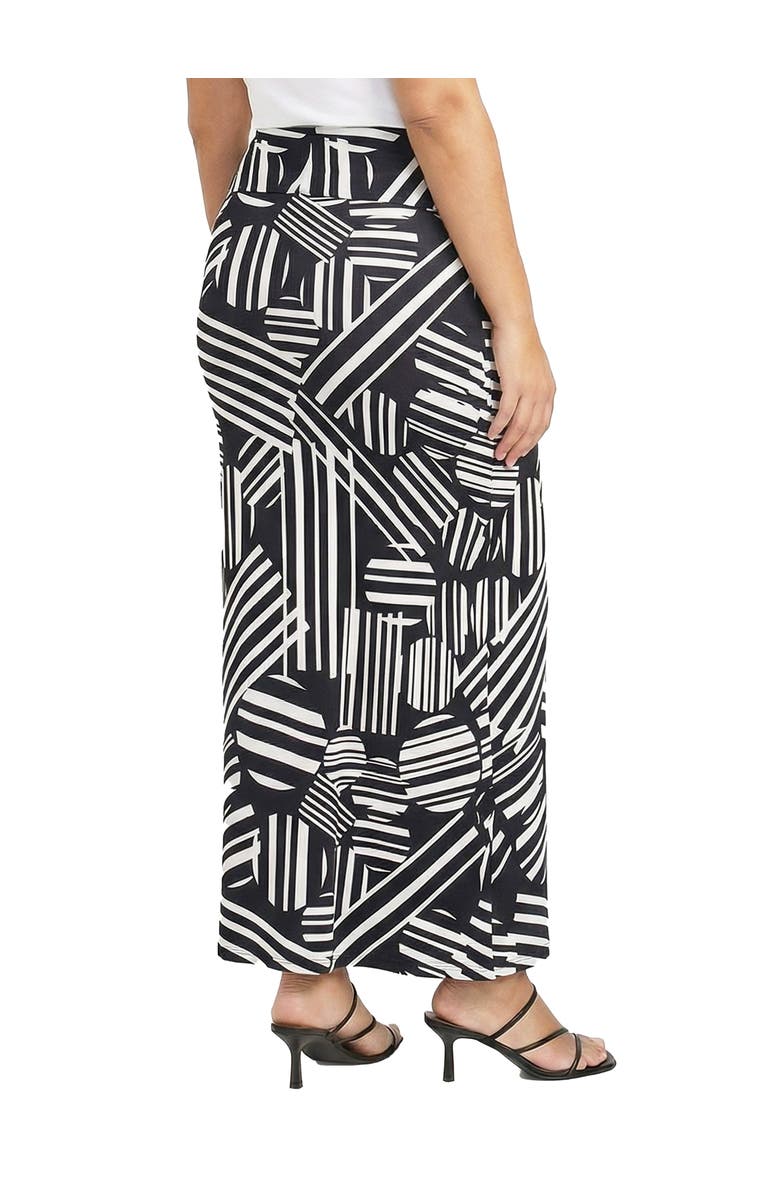 24seven Comfort Apparel Curvy Essential Abstract Print Foldover Waist Maxi Skirt, Alternate, color, Black Multi
