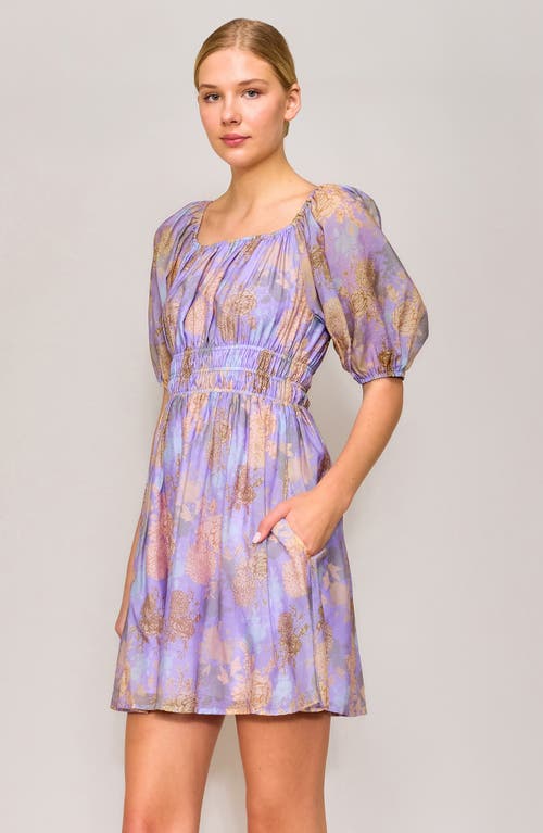 Melloday Floral Fit & Flare Minidress In Lavender Multi