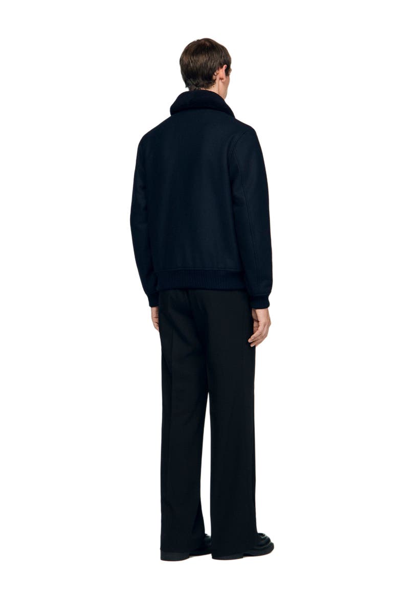 Wool aviator jacket with shearling, Alternate, color, Navy blue