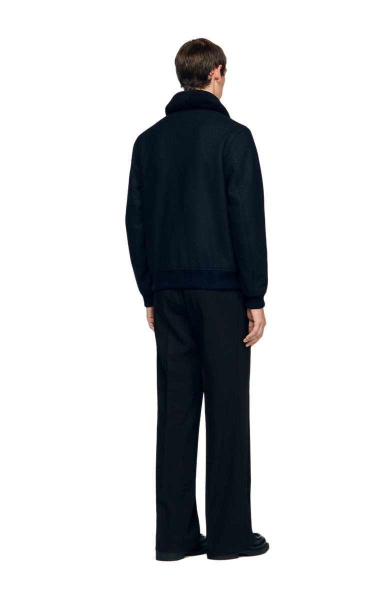 SANDRO Wool aviator jacket with shearling, Alternate, color, Navy Blue