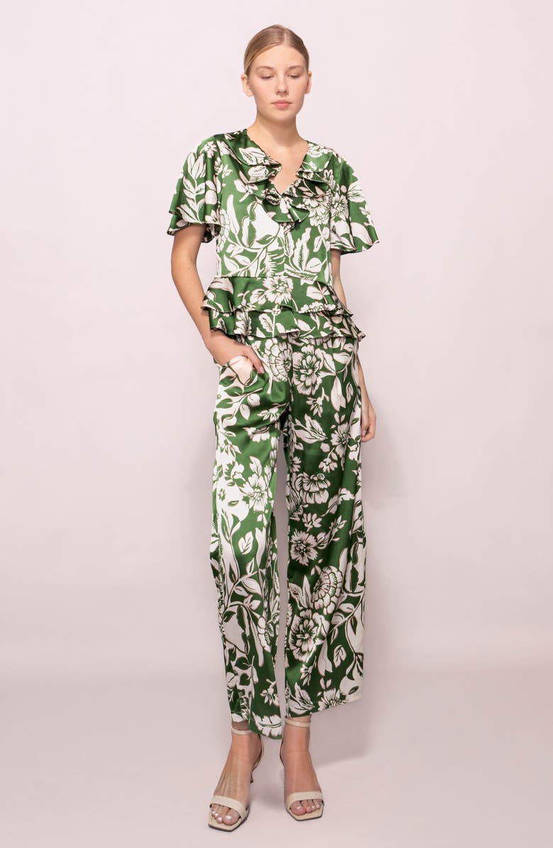 MELLODAY Floral Satin Pants, Alternate, color, Green Floral