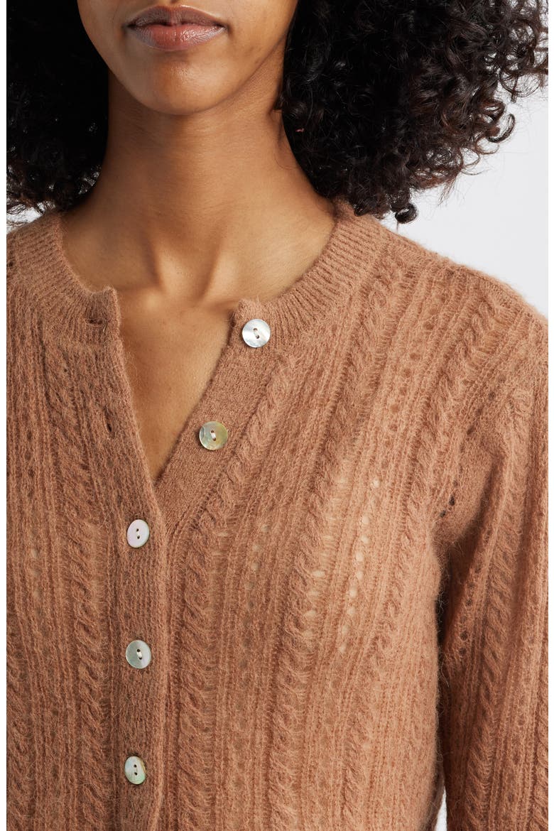 Pointelle Stitch Alpaca Blend Cardigan, Alternate, color, COFFEE