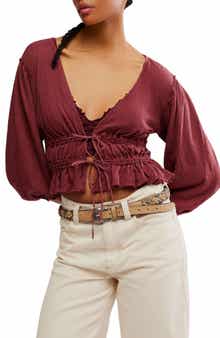 Free People Let's Go Tie Front Linen & Cotton Top