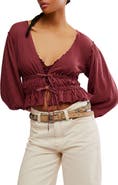 Free People Let's Go Tie Front Linen & Cotton Top