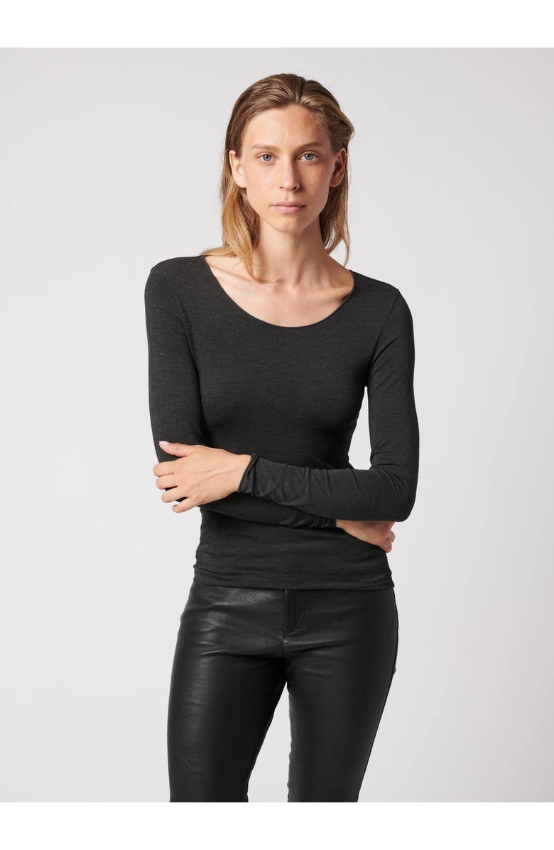 Majestic Filatures Soft Touch Long Sleeve Merrow Edge Boatneck T-Shirt, Main, color, Anthracite