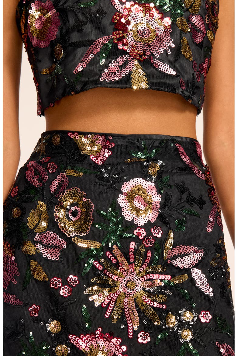 Timothy Floral Sequined Midi Skirt, Alternate, color, BLACK FLORAL SEQUIN