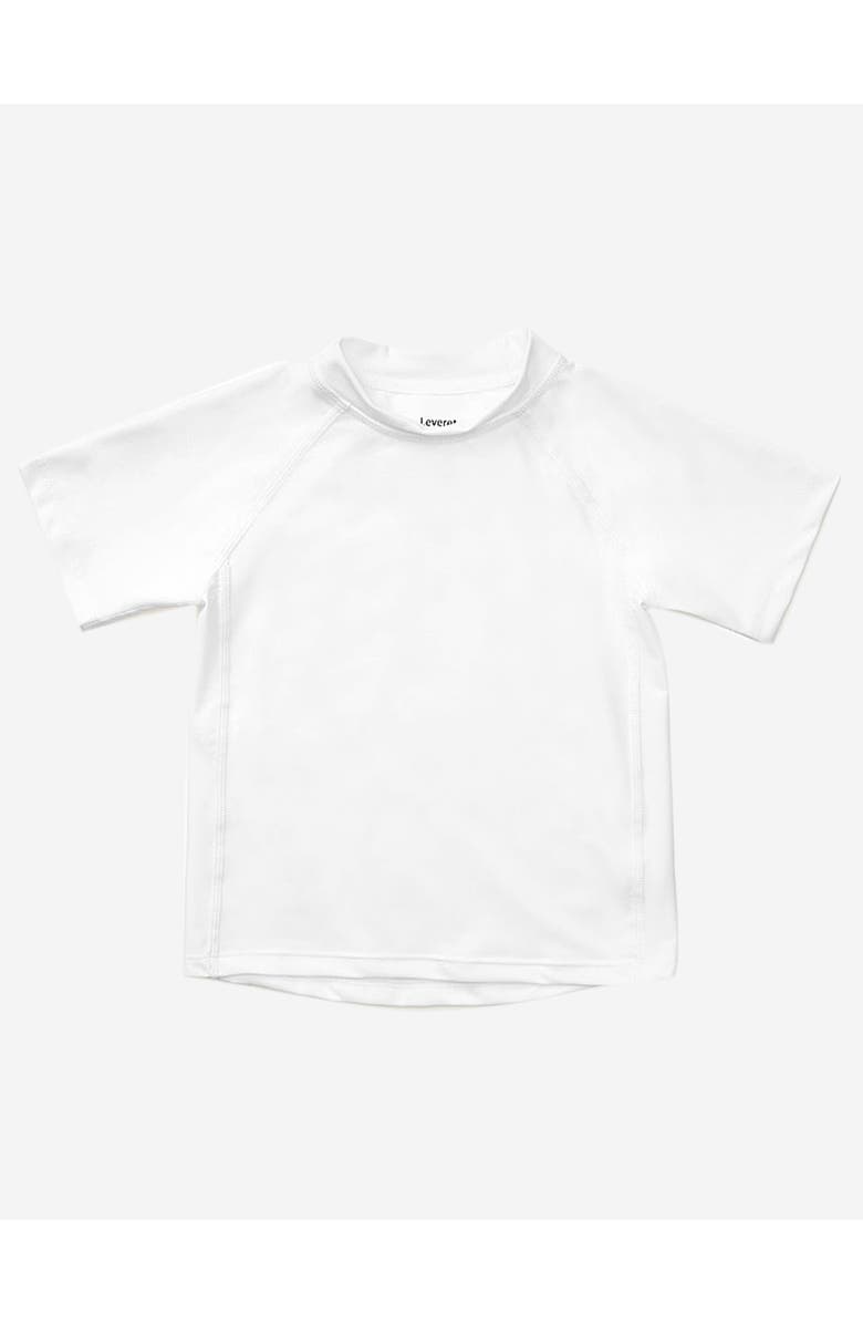 Leveret Kids Short Sleeve Rash Guard, UPF 50+ Swim Shirt, Main, color, White