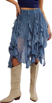 Free People Susanna Ruffle Handkerchief Hem Midi Skirt