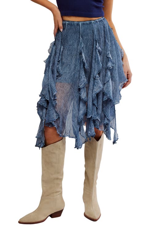 Free People Susanna Ruffle Handkerchief Hem Midi Skirt In Blue