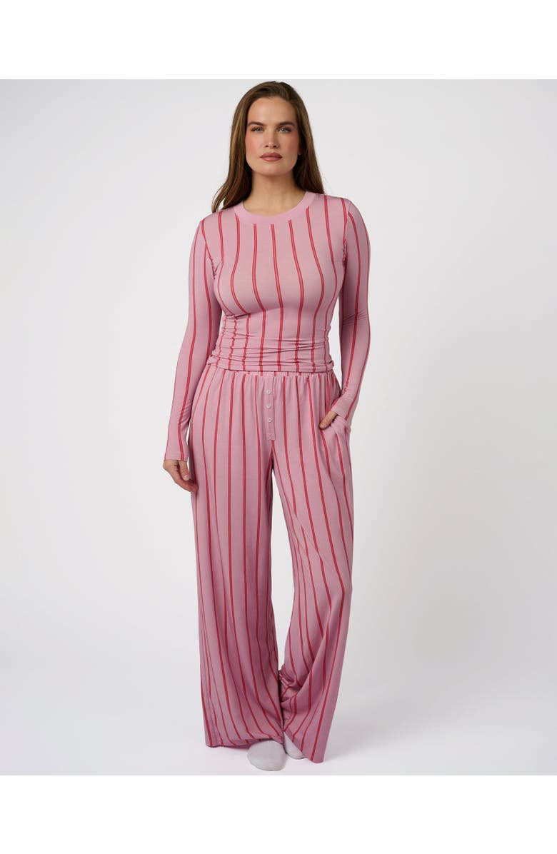 WeWoreWhat Fitted Long Sleeve Crewneck Top, Alternate, color, Bblegum Pink Mt