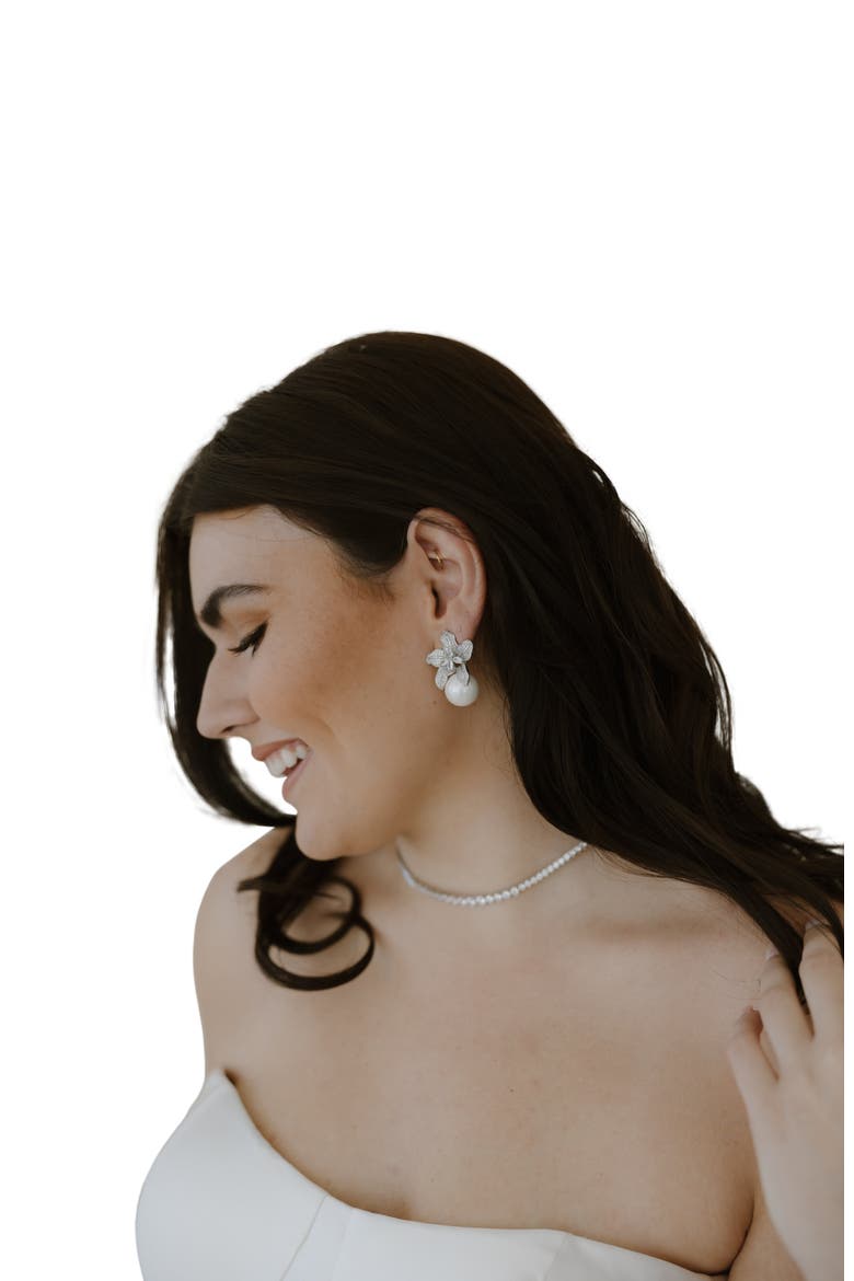 Sonnet Pearl Drop Earrings, Alternate, color, Silver