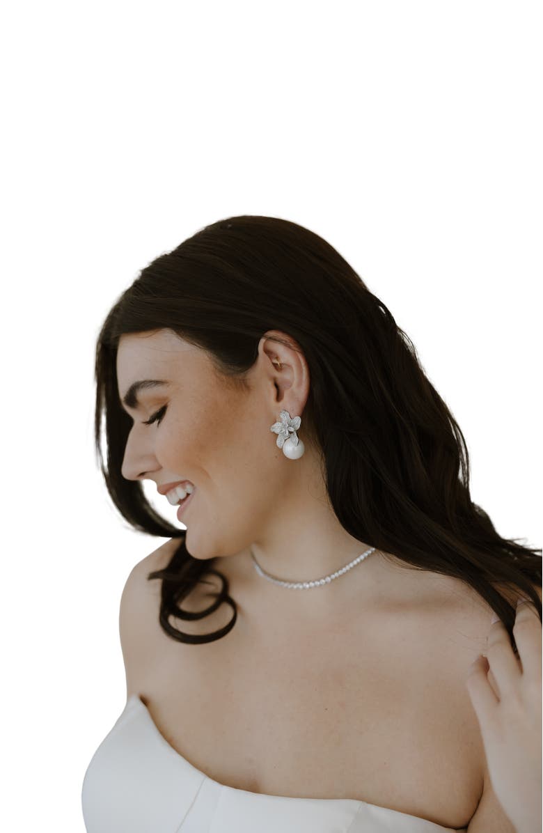 Untamed Petals Sonnet Pearl Drop Earrings, Alternate, color, Silver