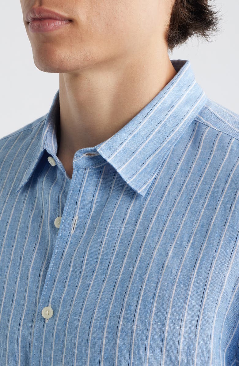 Theory Irving Relaxed Fit Stripe Linen Button-Up Shirt, Alternate, color, Crisp Blue Multi