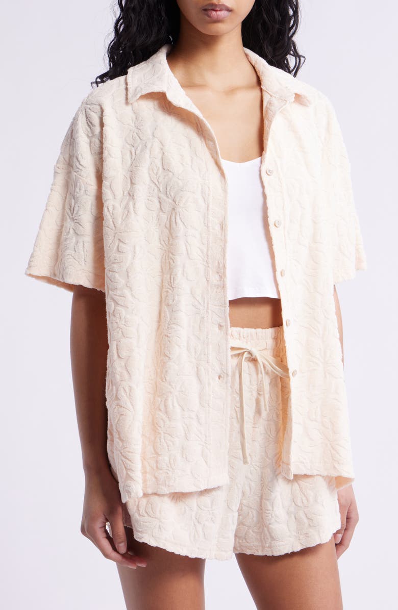 Rip Curl Las Dalias Short Sleeve Terry Button-Up Shirt, Main, color, Lily