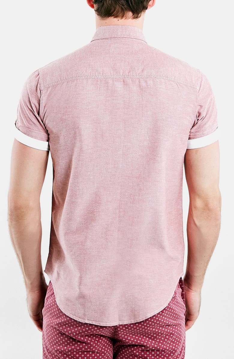 Topman Slim Fit Contrast Cuff Short Sleeve Oxford Shirt, Alternate, color,