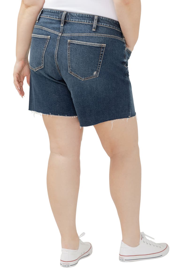 Suki Curvy Raw Hem Mid Thigh Denim Shorts, Alternate, color, BROOKS