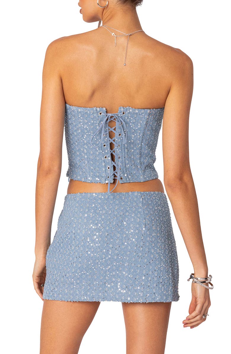 EDIKTED Icing Crystal Detail Strapless Corset Top, Alternate, color,