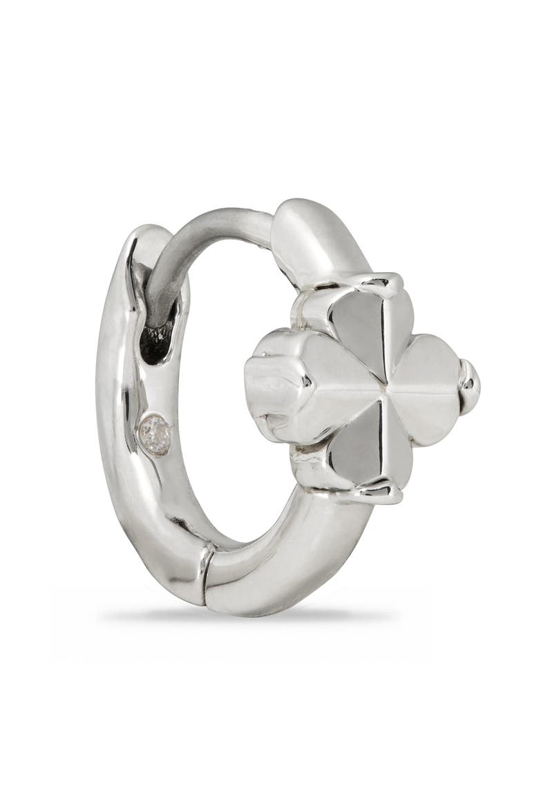 spade flower huggie hoop earrings, Alternate, color, SILVER
