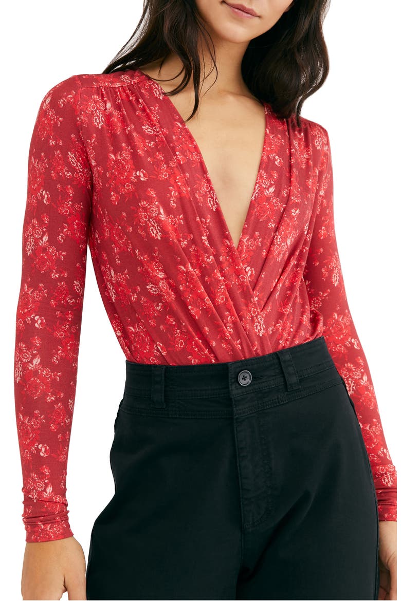 Print Long Sleeve Bodysuit, Main, color, FLORAL COMBO