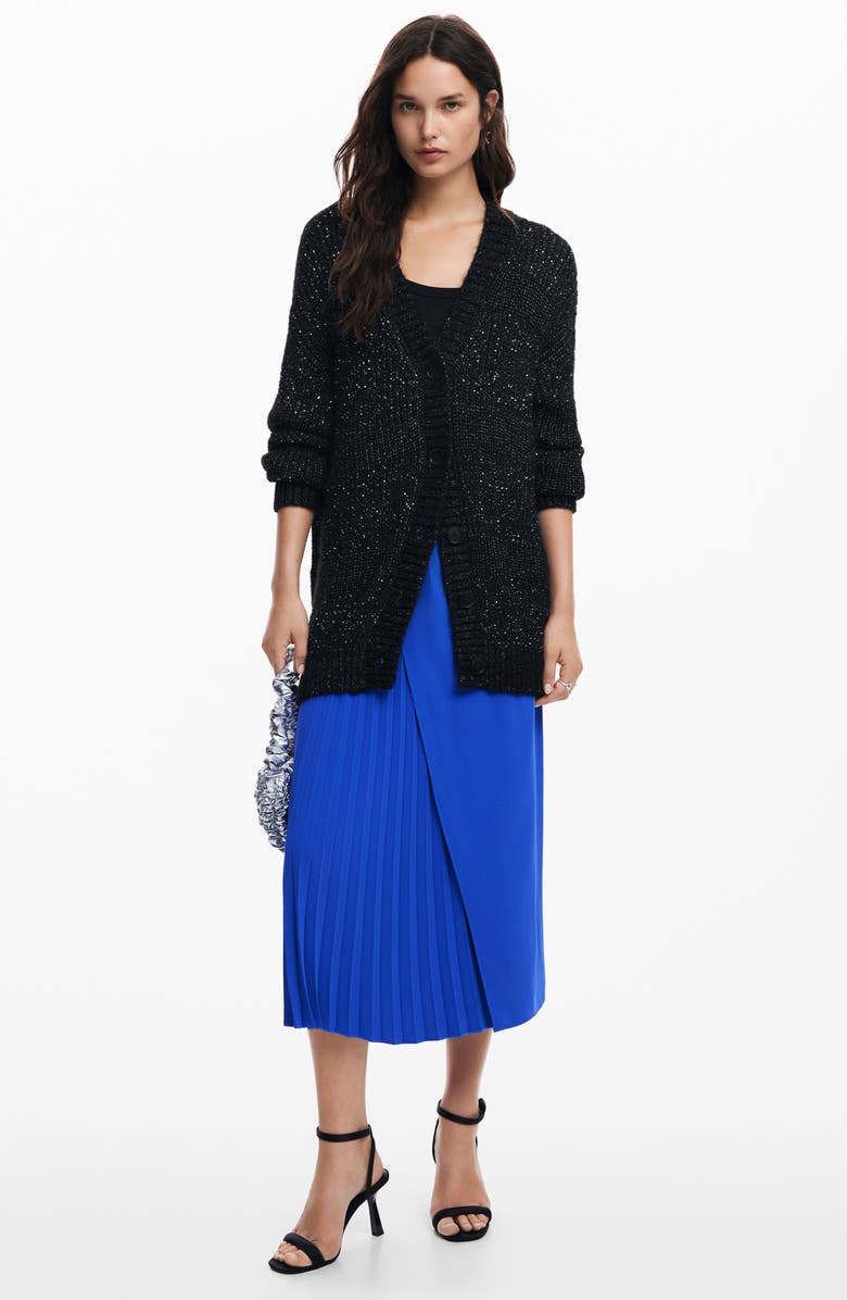 Desigual Pleated Faux Wrap Midi Skirt, Alternate, color, Blue