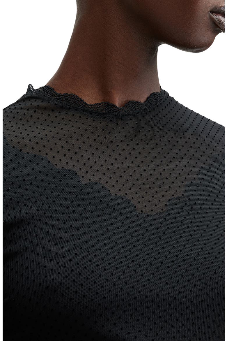 Adara Swiss Dot Long Sleeve Mesh Dress, Alternate, color, BLACK