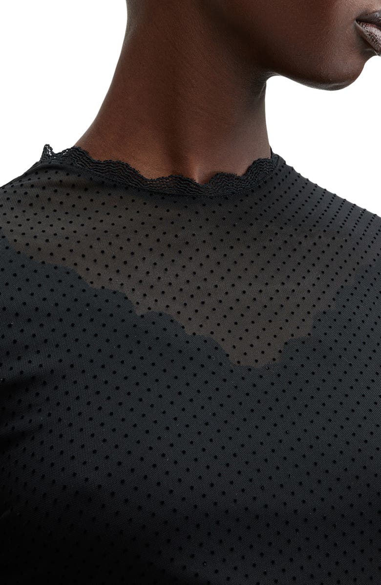 AllSaints Adara Swiss Dot Long Sleeve Mesh Dress, Alternate, color, Black