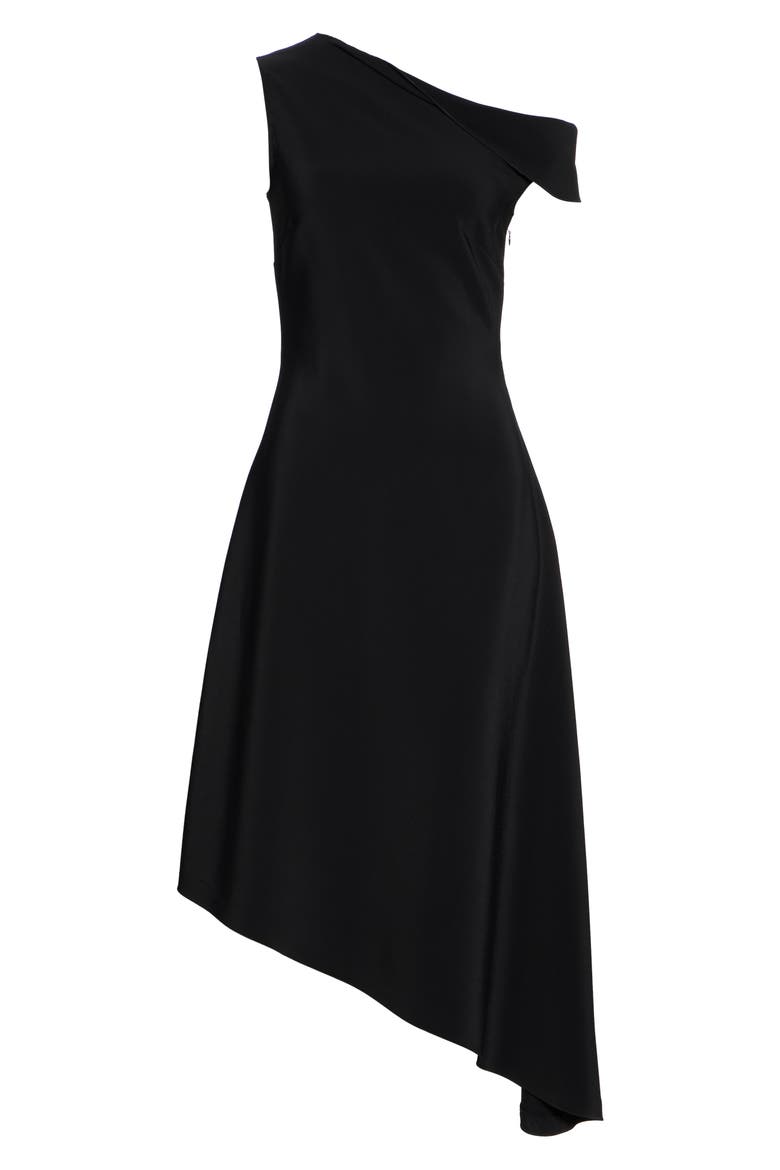 One-Shoulder Asymmetrical Midi Dress, Alternate, color, BLACK