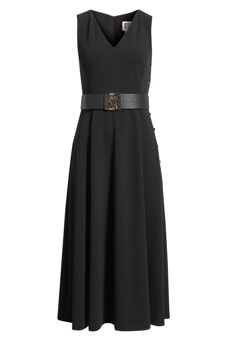 Side Button Cool Crepe Midi Dress, Alternate, color, ANNE BLACK