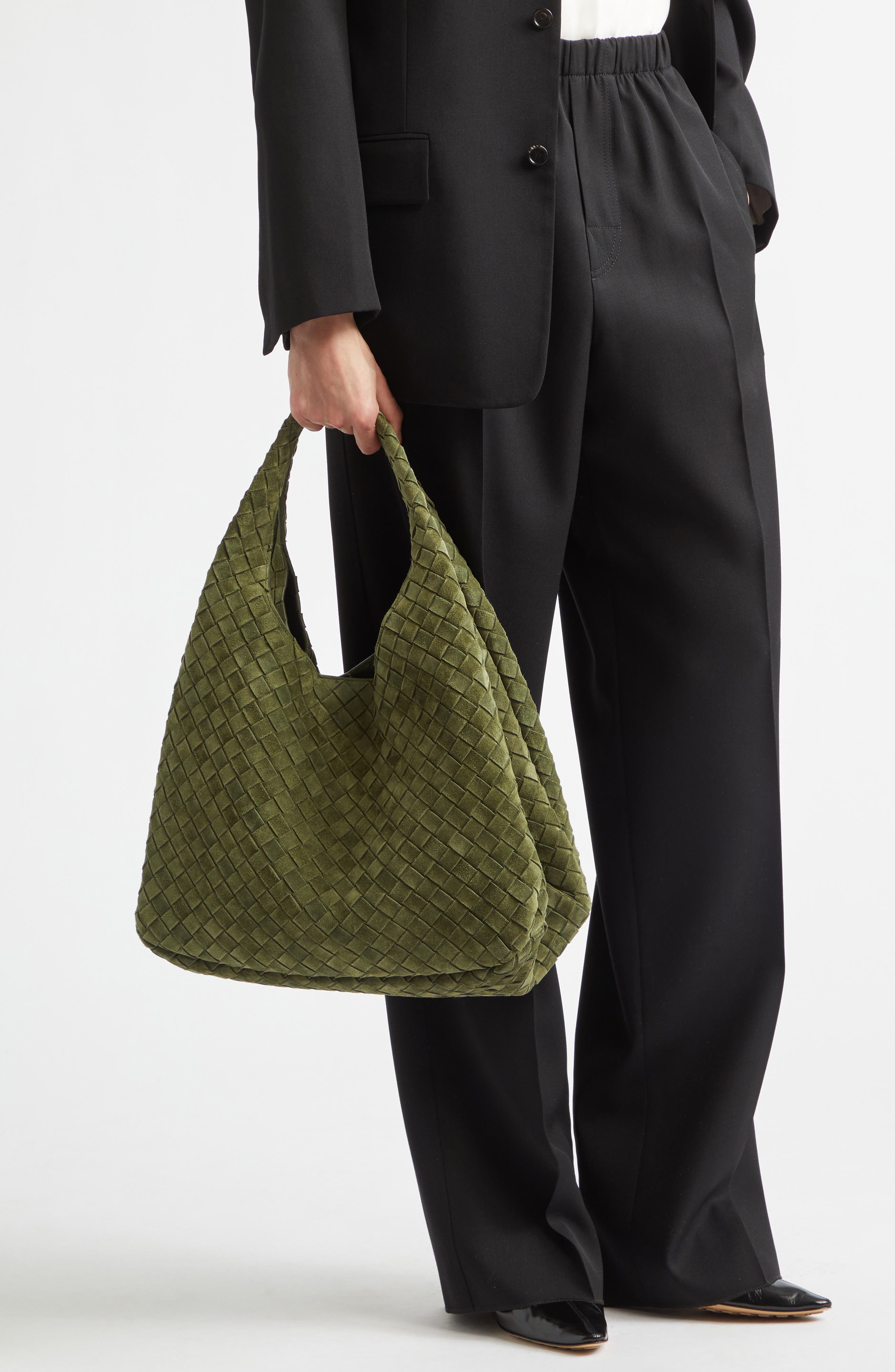 Large Campana Suede Shoulder Bag, Alternate, color, 3783 GREEN TWEED-M BRASS