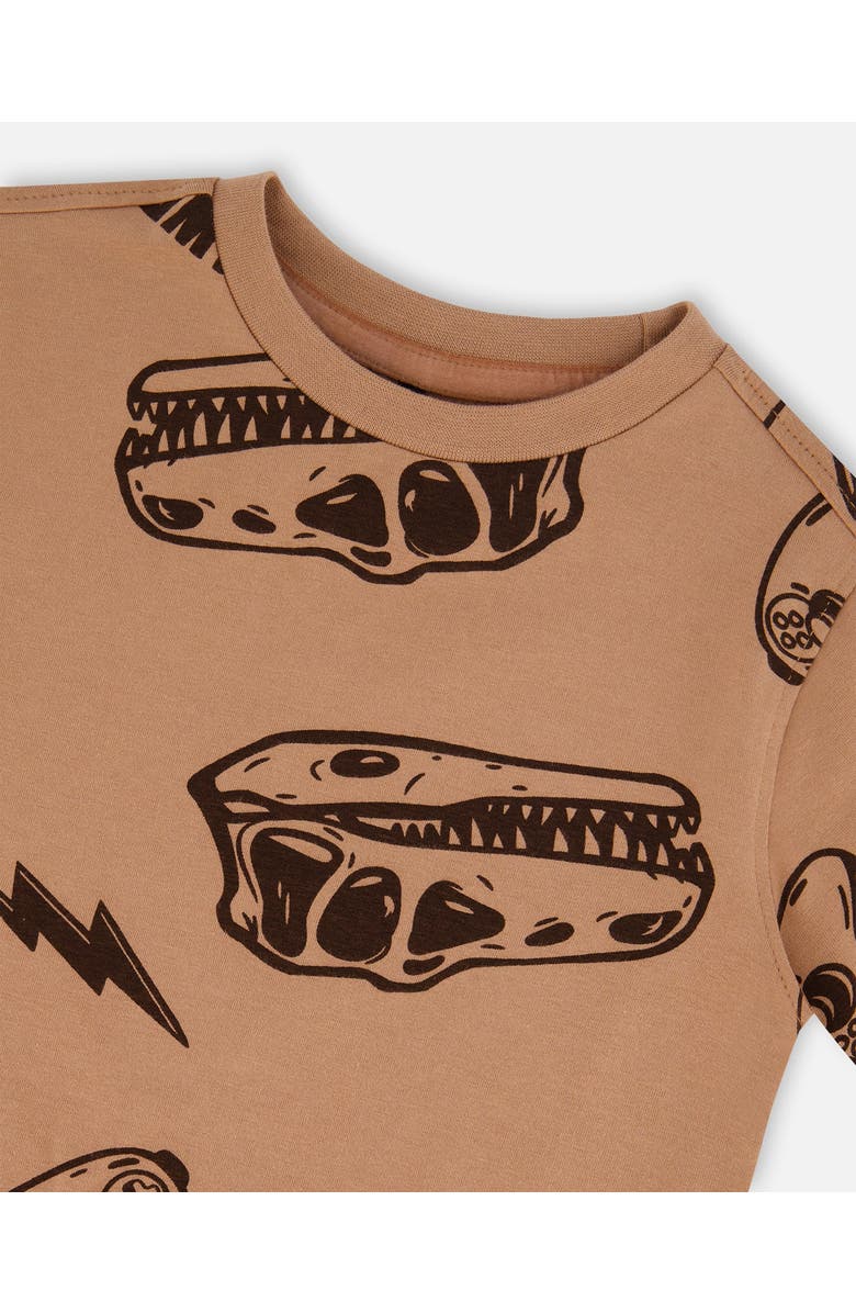 Deux par Deux Boy's Printed Organic Cotton Tee Beige And Black Dinos, Alternate, color, 