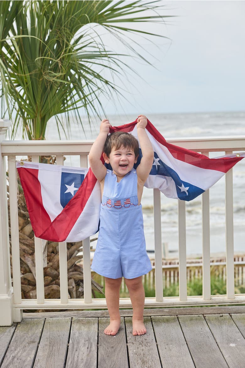 Kids' Gingham Smocked Shortall, Alternate, color, Flags