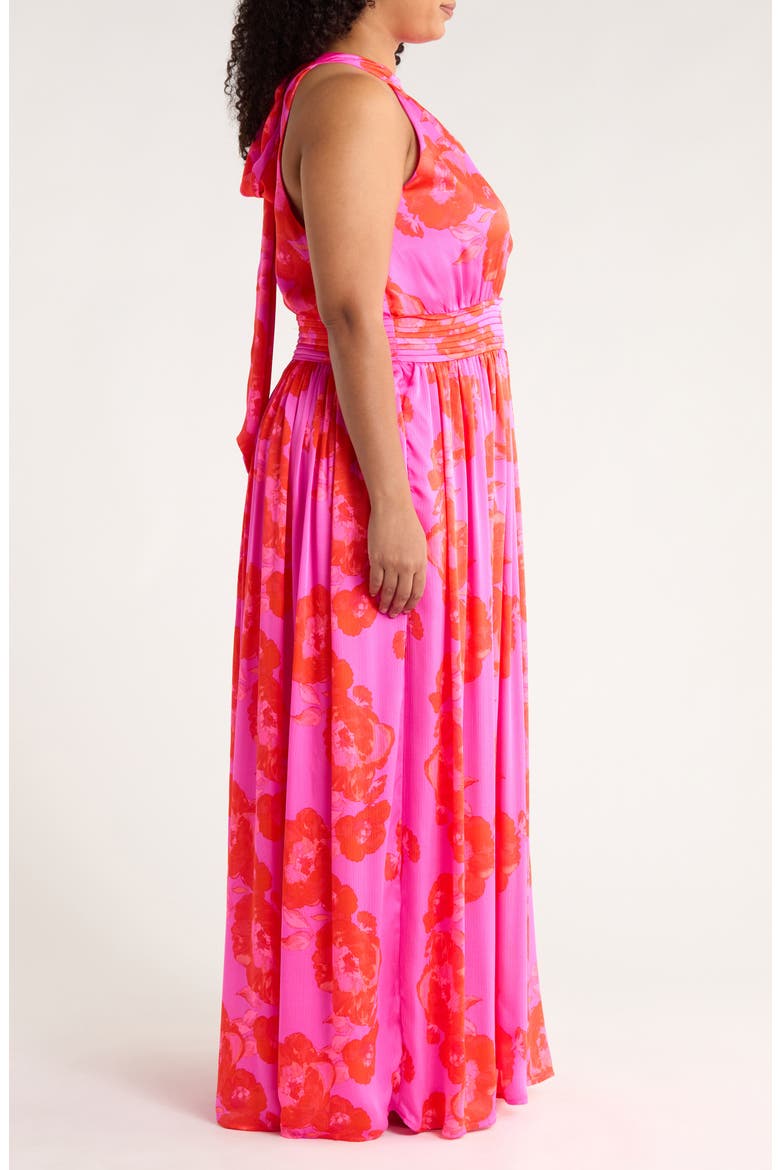 Lailah Floral Balboa Landy Halter Neck Maxi Dress, Alternate, color, MAGENTA-RED