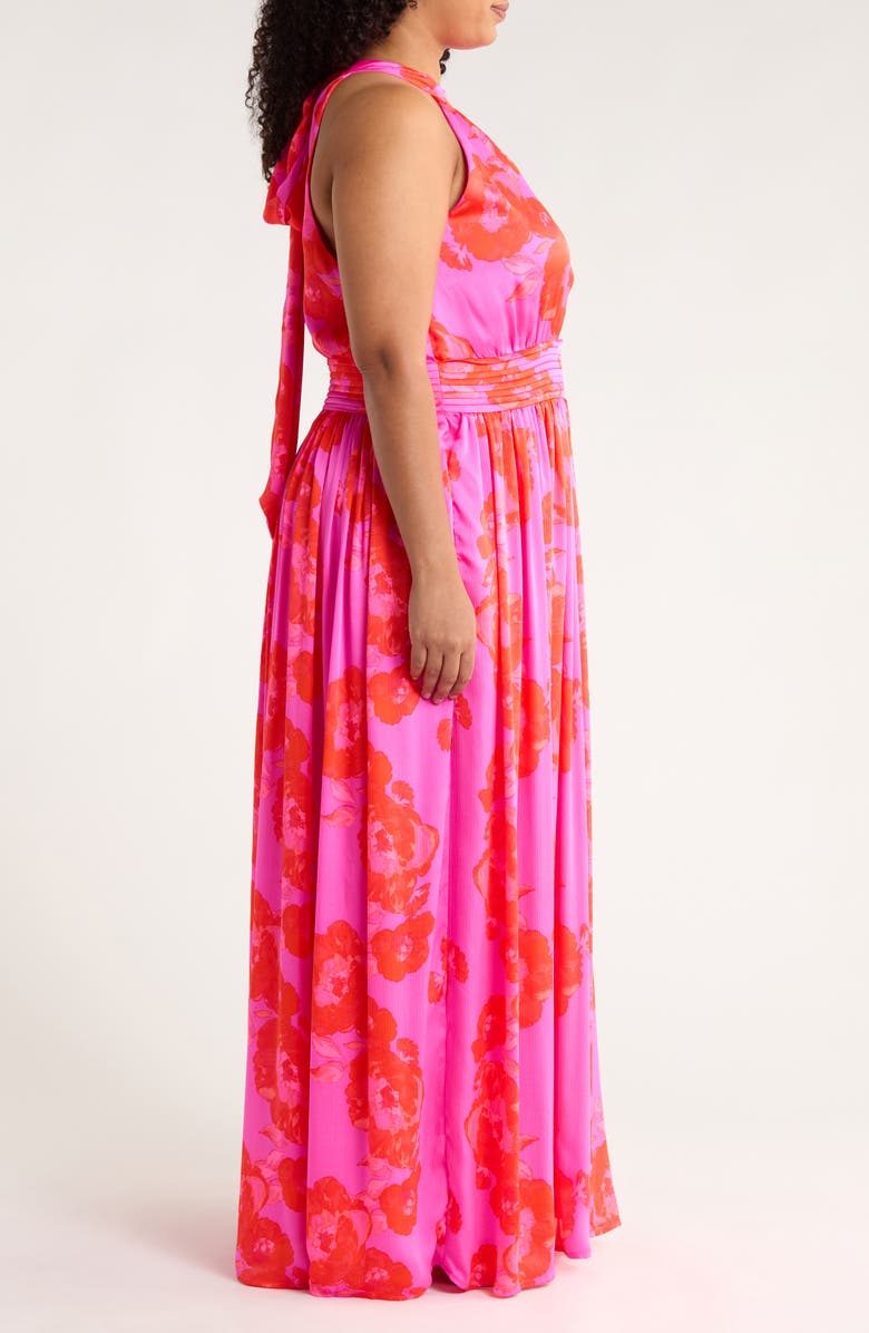 SUGARLIPS Lailah Floral Balboa Landy Halter Neck Maxi Dress, Alternate, color, Magenta-Red