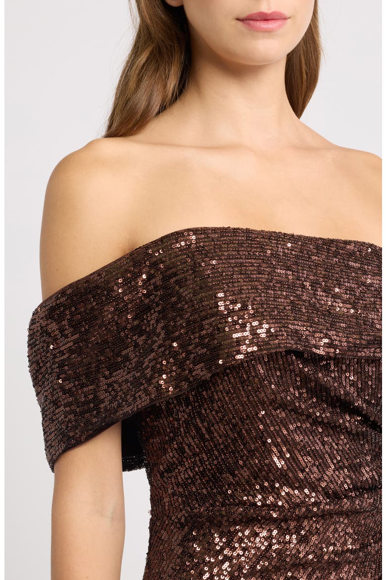 Sequin Ruched Gown, Alternate, color, CHOCOLATE